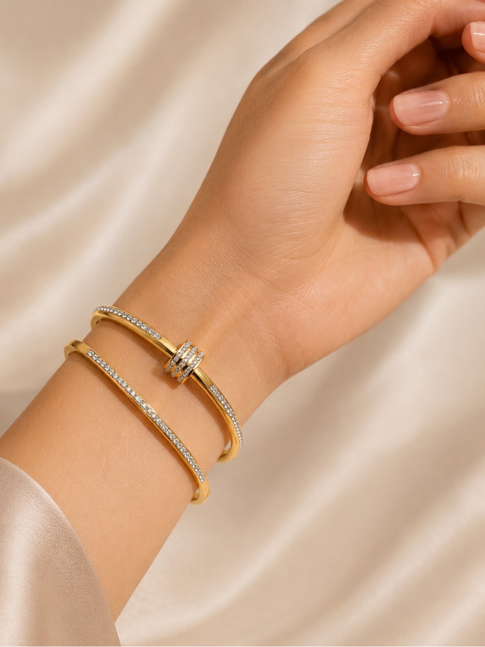 Elegant Gold Crystal Double Bangle Bracelet Set